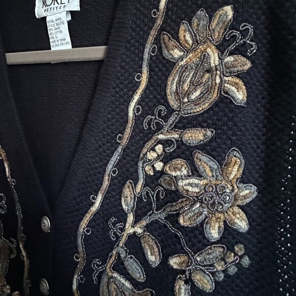 Vintage 90s Koret Petites Large Navy Blue Knit Sweater Vest w Floral Embroidery - Picture 6 of 8